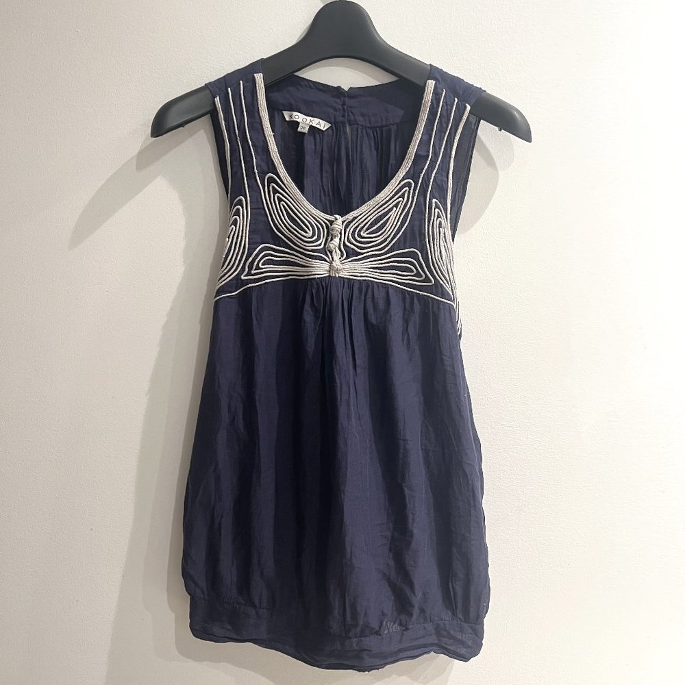 Dark Blue linen top with light grey embroidery